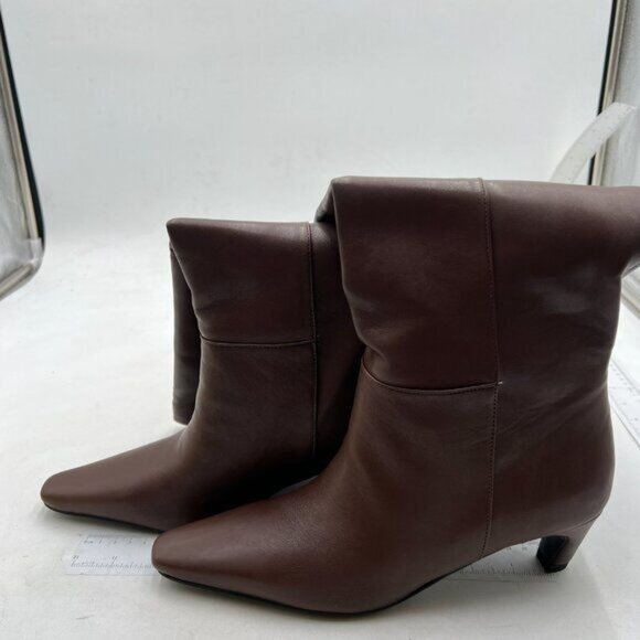 Women Stretchy Knee High Boots Closed Square Toe Low Kitten Heel Autumn Brown - Picture 3 of 7